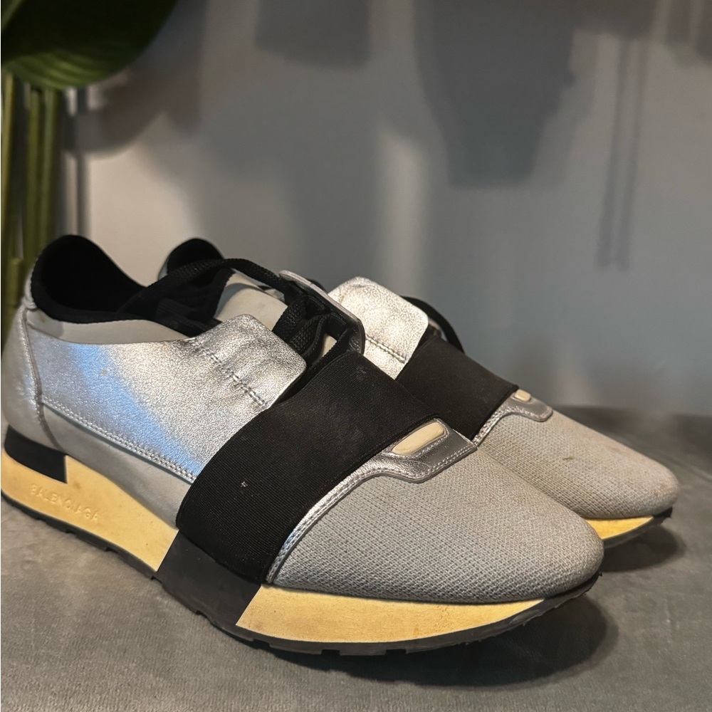 Balenciaga Metallic Silver and Black Runners